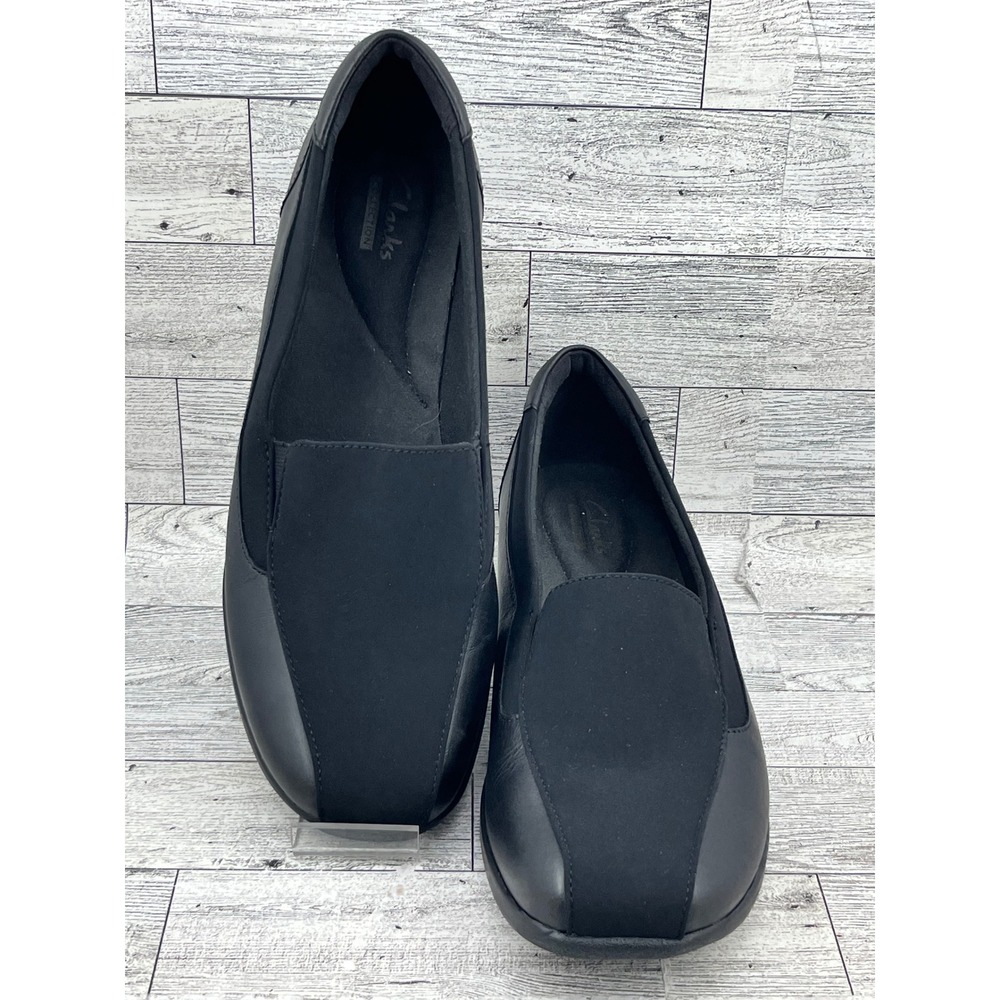 Clarks‎ Collection Black Leather Textile Slip On Loafers Shoes 26104735 Women 8M